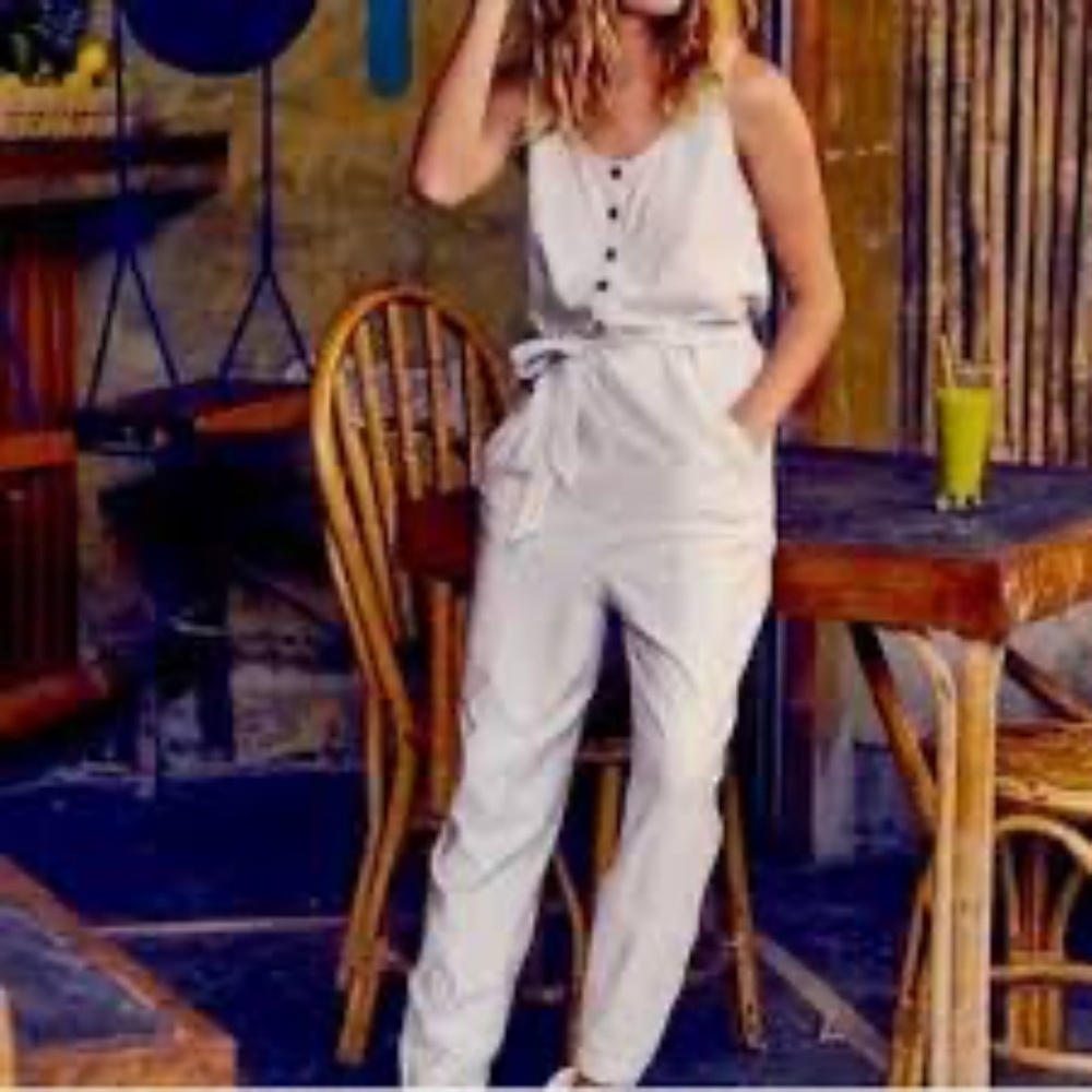 Athleta Farallon Romper Jumpsuit Women's 8 Putty Cream White One Piece Cotton